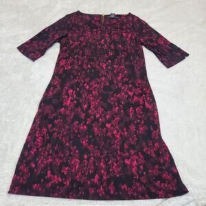Tahari Red Black Abstract Stretchy 1/2 Sleeve Office Round Neck‎ Sheath Dress 8